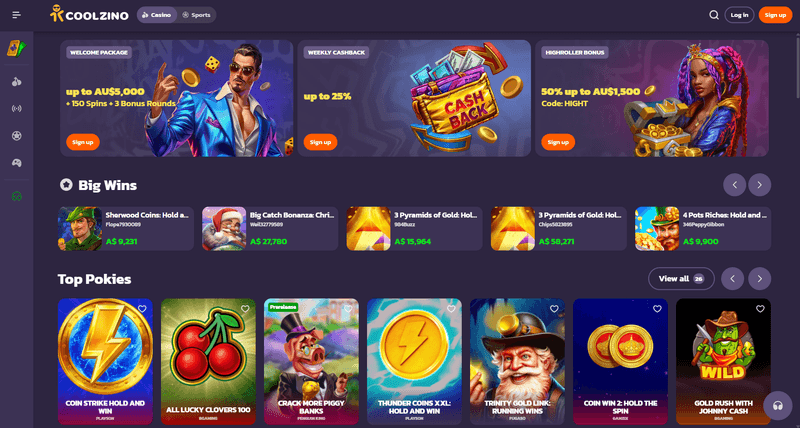 Coolzino Casino Australia homepage interface